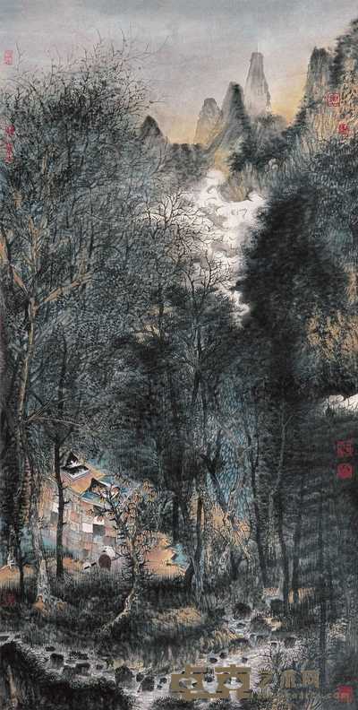 常朝晖 2003年作 空山留人 镜心 136×69cm